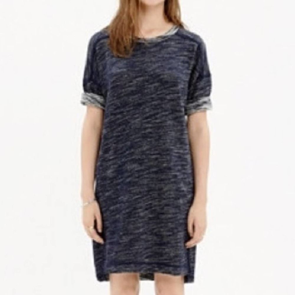 Madewell Marled Sweatshirt Womens Navy Blue Preowned Shift Casual Dress Small